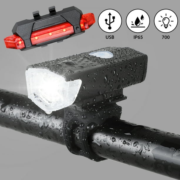 IP65 Bike Front Rear LED Light Set USB Rechargeable Bicycle Headlight Taillight